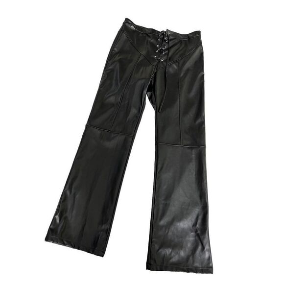 EB Denim Faux Leather Lace Up Pants in Black‎ - Picture 2 of 8